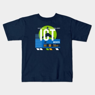 Wichita (ICT) Airport // Retro Sunset Baggage Tag Kids T-Shirt